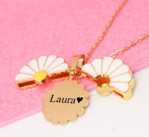 COLLAR MARGARITA CON GRABADO PERSONALIZADO + LIBRO (QUIERO CAMINAR DE TU MANO) - ENVIO GRATIS