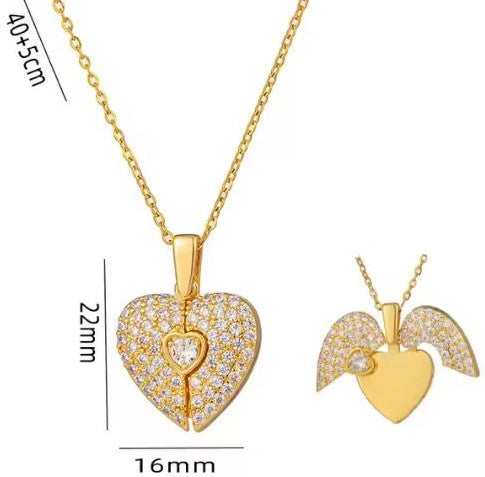 COLLAR CORAZÓN CON PIEDRAS DE ZIRCÓN CON GRABADO PERSONALIZADO - ENVIO GRATIS