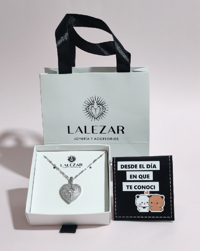 COLLAR CON PIEDRAS DE ZIRCÓN CON GRABADO PERSONALIZADO Y LIBRITO 3D (DESDE QUE TE CONOCI) -  ENVIO GRATIS