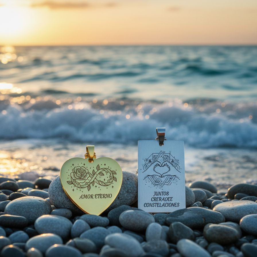 COLLAR CORAZON MUJER o PLACA MILITAR VARON CON MENSAJE PERSONALIZADO