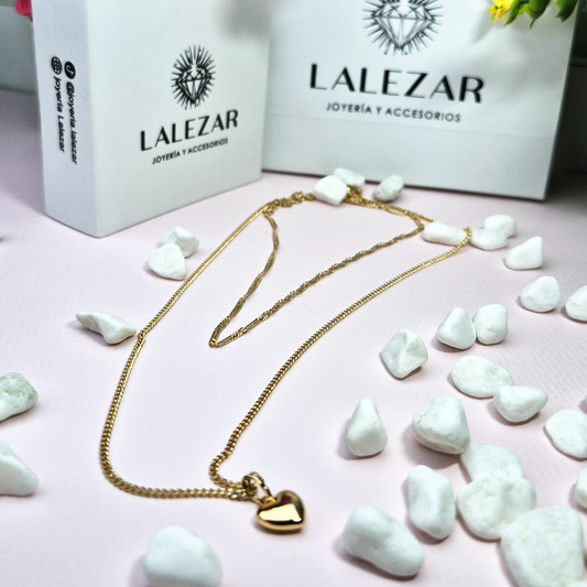 COLLAR CORAZON DORADO DOBLE CAIDA