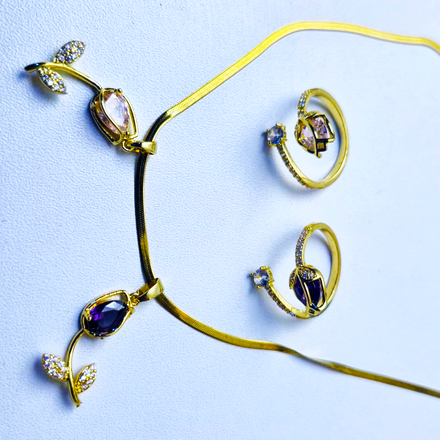 SET TULIPAN LALEZAR: COLLAR + ANILLO Y FLOR LED DE TULIPAN