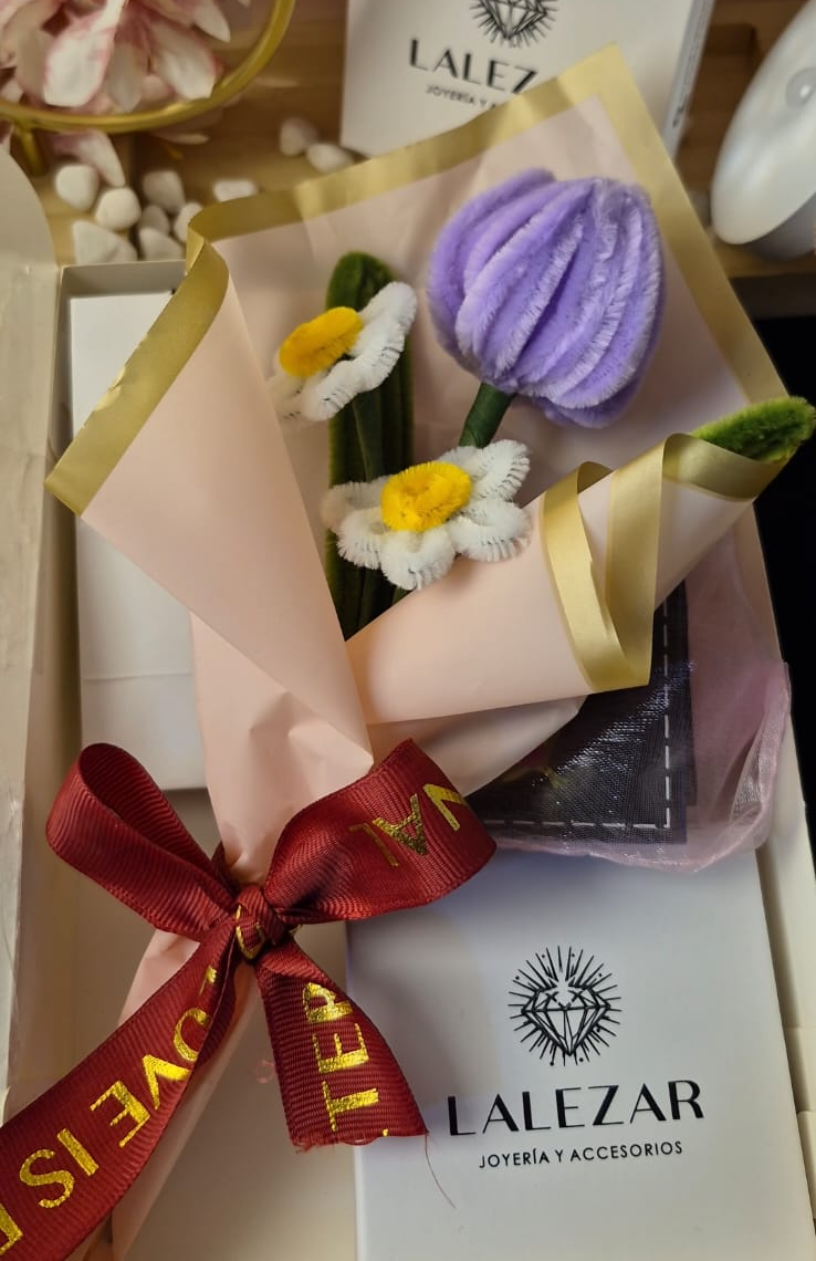 SET TULIPAN PLUS : COLLAR + PULSERA + ARETES + FLOR ETERNA + LIBRITO POEMA