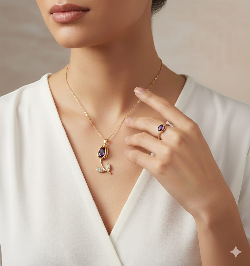 SET TULIPAN LALEZAR: COLLAR + ANILLO Y FLOR LED DE TULIPAN