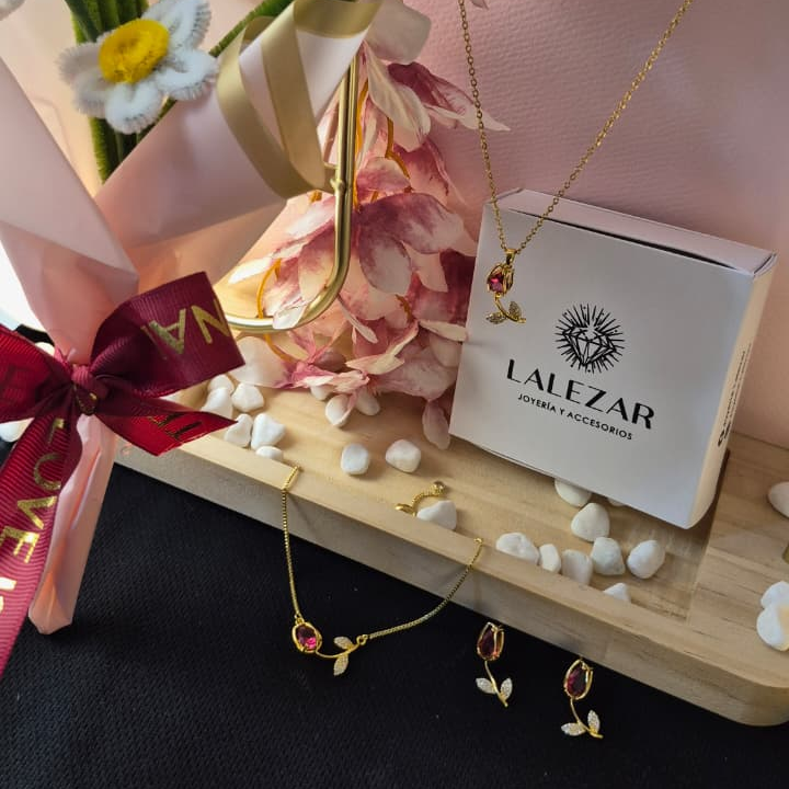 SET TULIPAN PLUS : COLLAR + PULSERA + ARETES + FLOR ETERNA + LIBRITO POEMA