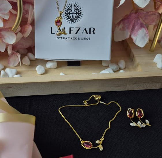 SET TULIPAN PLUS : COLLAR + PULSERA + ARETES + FLOR ETERNA + LIBRITO POEMA