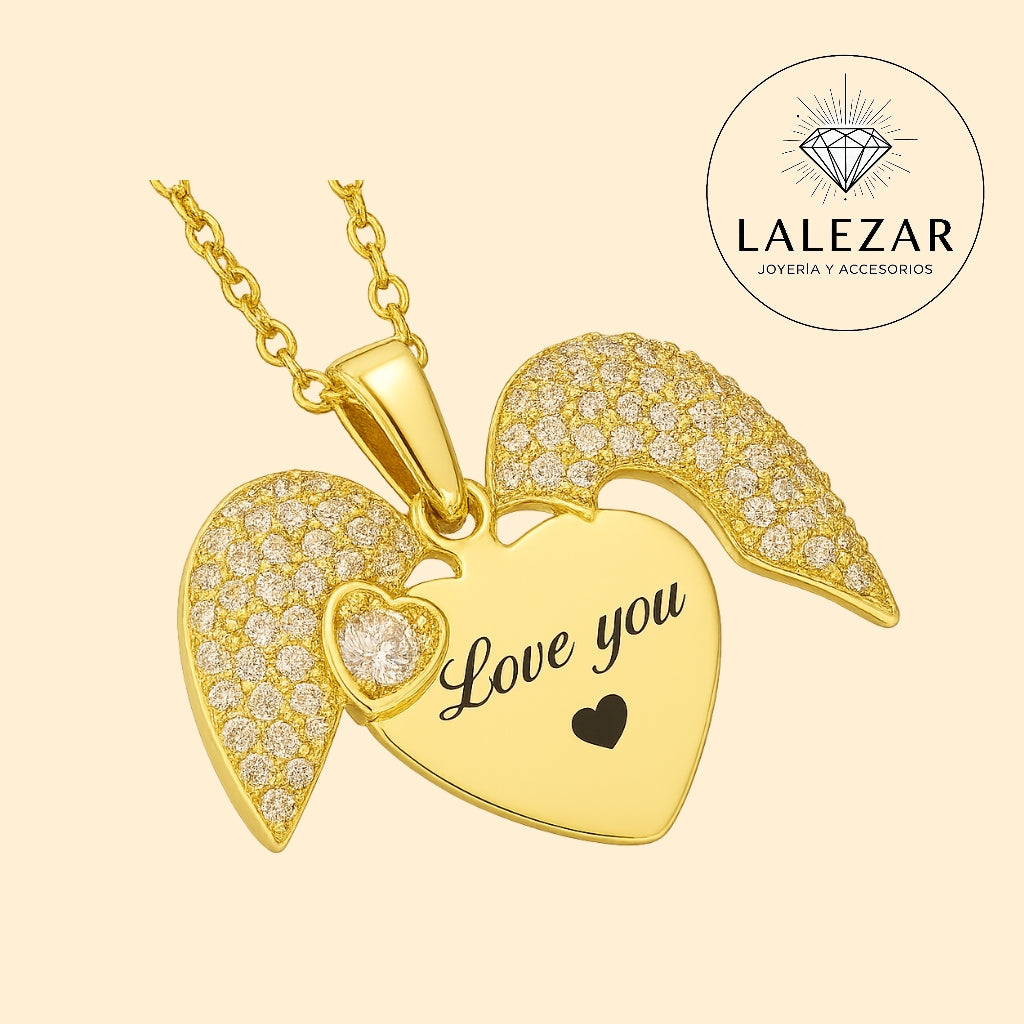 COLLAR CORAZÓN CON PIEDRAS DE ZIRCÓN CON GRABADO PERSONALIZADO - ENVIO GRATIS