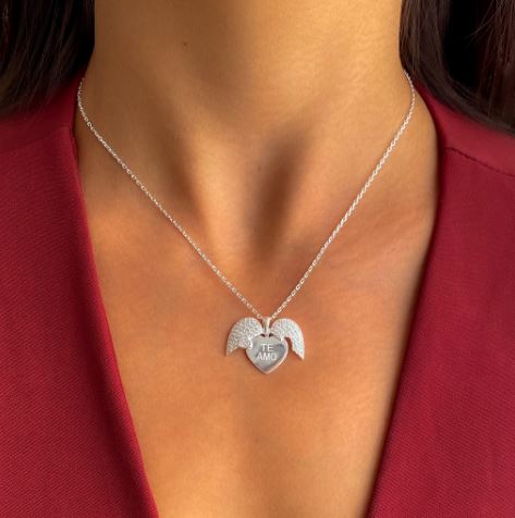 COLLAR CORAZÓN CON PIEDRAS DE ZIRCÓN CON GRABADO PERSONALIZADO - ENVIO GRATIS