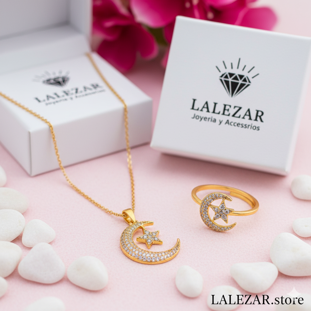 SET COLLAR Y ANILLO LUNA ESTRELLA