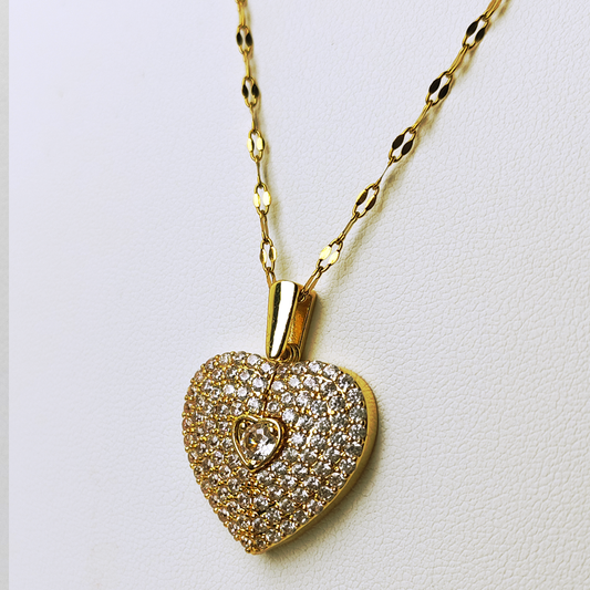 COLLAR CORAZÓN CON PIEDRAS DE ZIRCÓN CON GRABADO PERSONALIZADO - ENVIO GRATIS