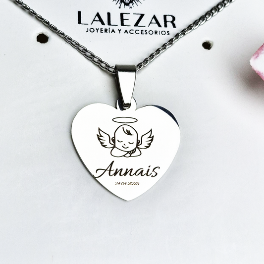 CORAZON ANGELITO PLATEADO - DORADO PERSONALIZADO - ENVIO GRATIS