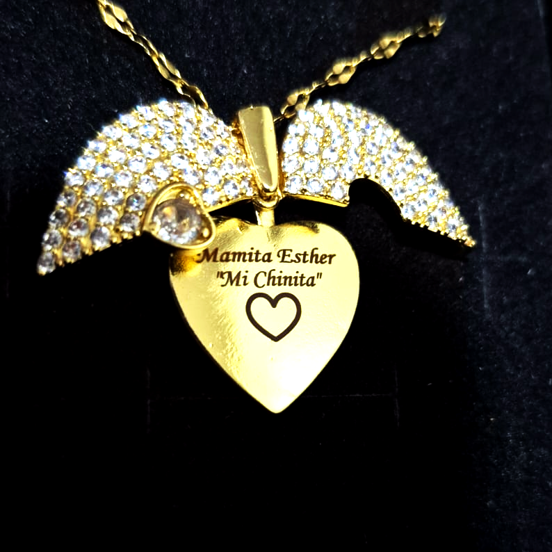 COLLAR CORAZÓN  DE ZIRCÓN CON GRABADO PERSONALIZADO