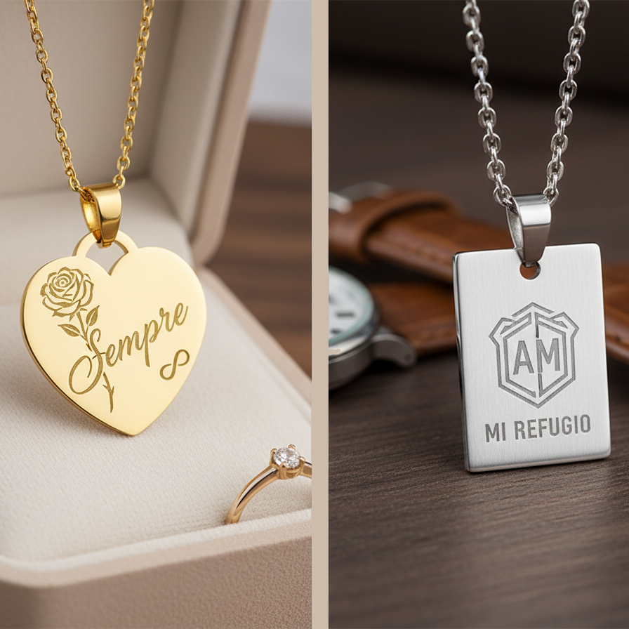 COLLAR CORAZON MUJER o PLACA MILITAR VARON CON MENSAJE PERSONALIZADO