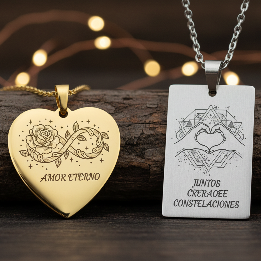 COLLAR CORAZON MUJER o PLACA MILITAR VARON CON MENSAJE PERSONALIZADO