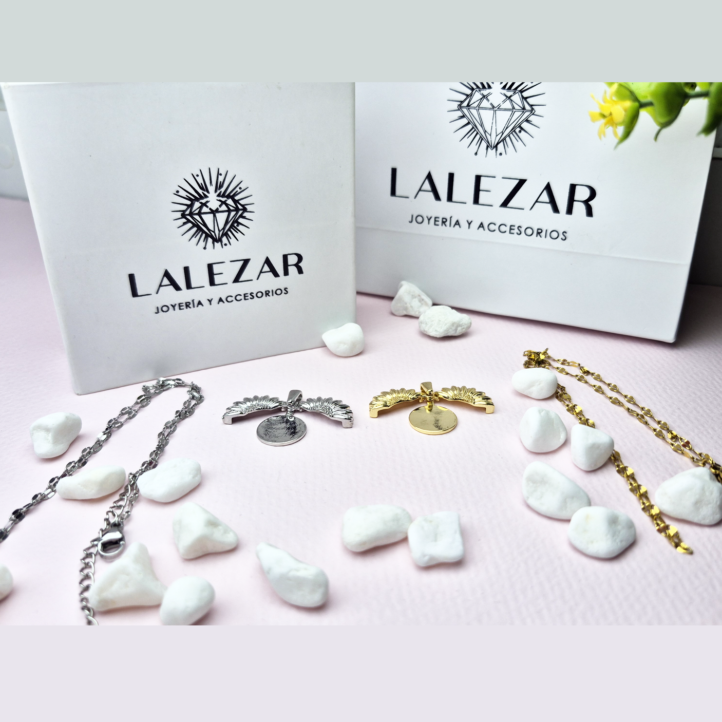 COLLAR GIRASOL DORADO PLATEADO GRABADO PERSONALIZADO