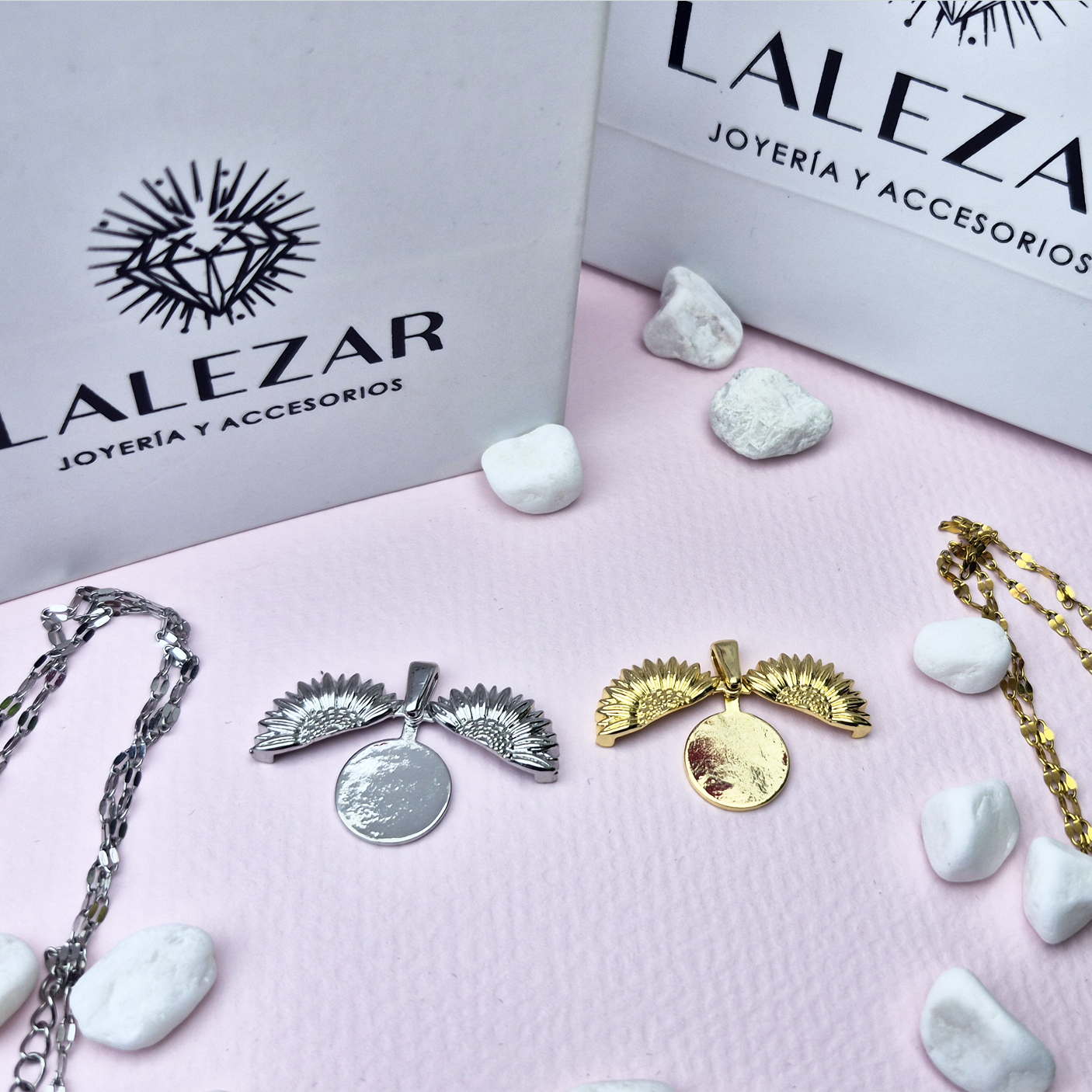 COLLAR GIRASOL DORADO PLATEADO GRABADO PERSONALIZADO