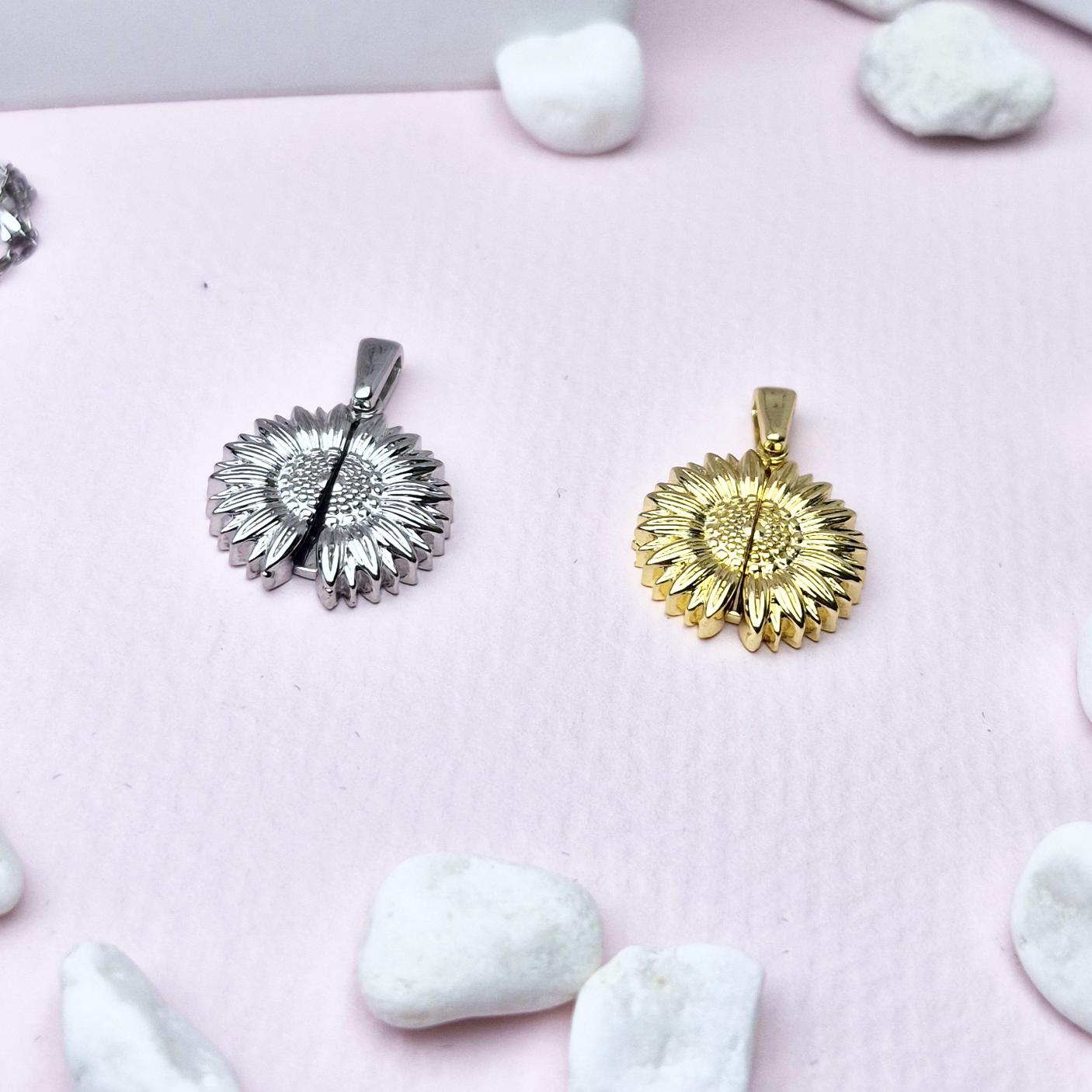 COLLAR GIRASOL DORADO PLATEADO GRABADO PERSONALIZADO