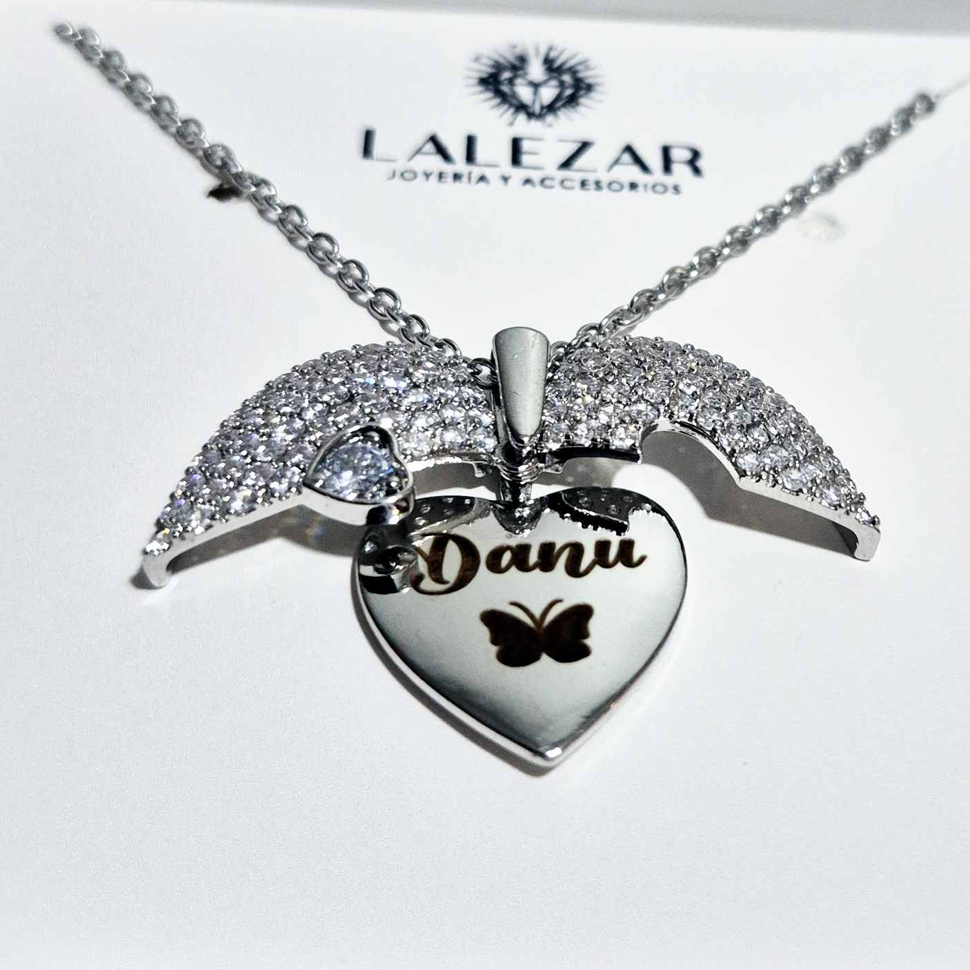 COLLAR CORAZÓN  DE ZIRCÓN CON GRABADO PERSONALIZADO