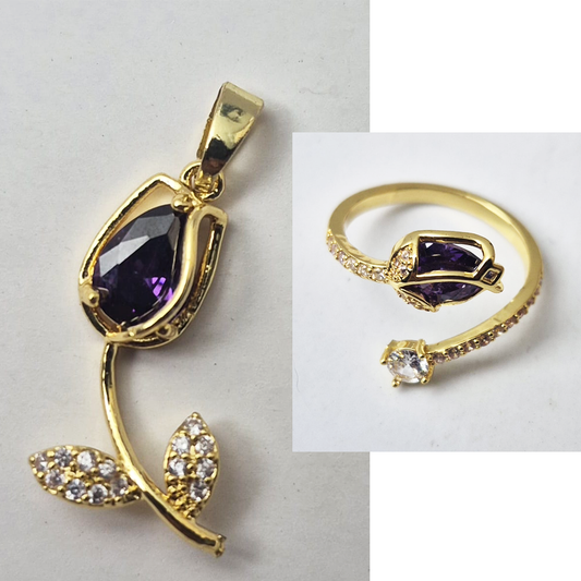 SET TULIPAN LALEZAR: COLLAR + ANILLO Y FLOR LED DE TULIPAN