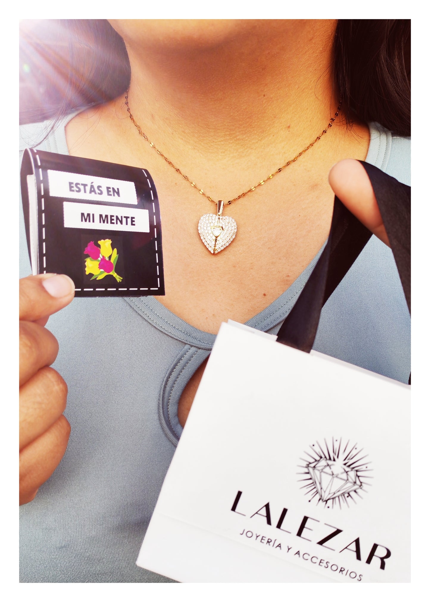 COLLAR CON PIEDRAS DE ZIRCÓN CON GRABADO PERSONALIZADO Y DEDICATORIA ME ENAMORE -  ENVIO GRATIS