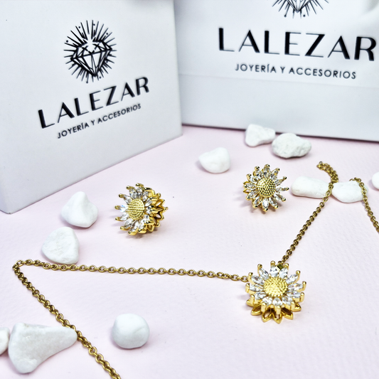 SET COLLAR Y ARETE GIRASOL GIRATORIO