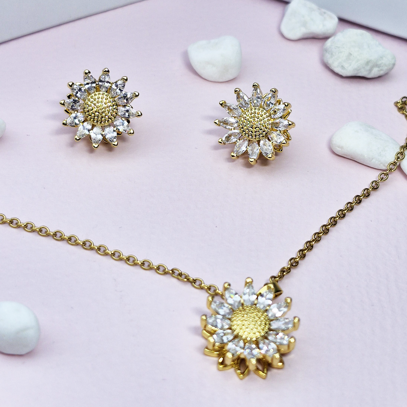 SET COLLAR Y ARETE GIRASOL GIRATORIO