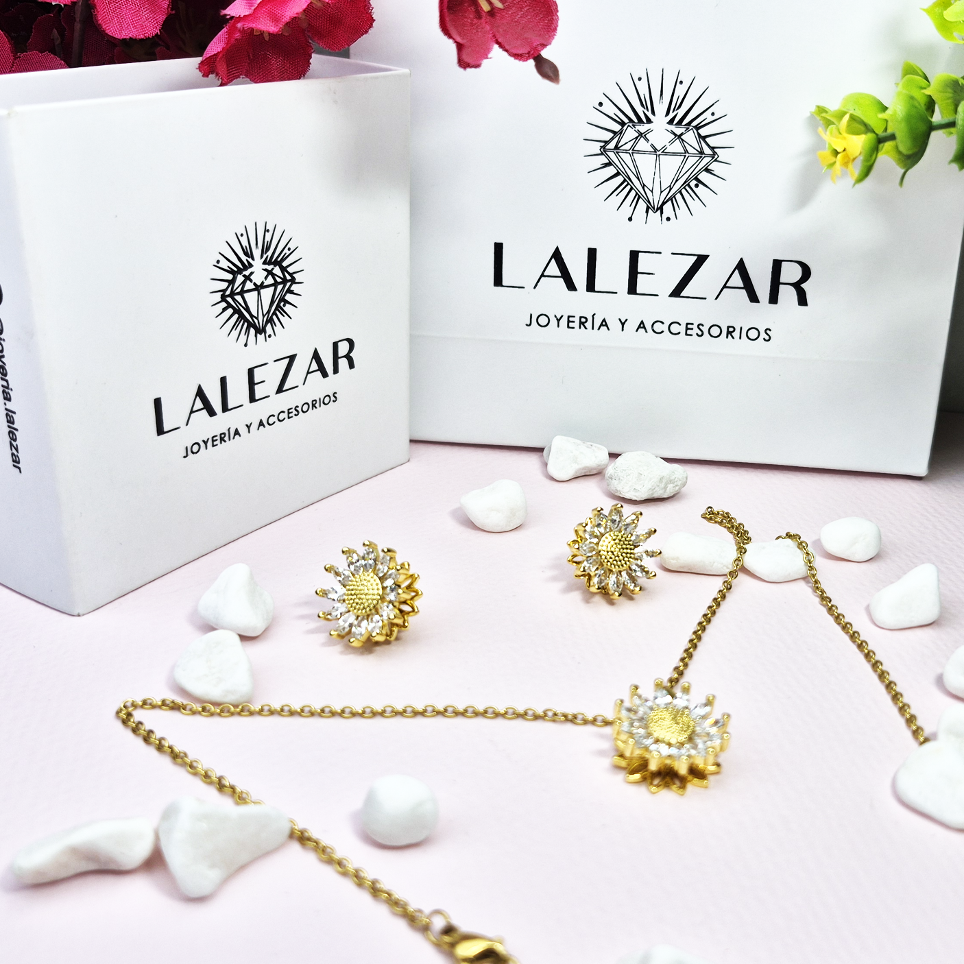 SET COLLAR Y ARETE GIRASOL GIRATORIO