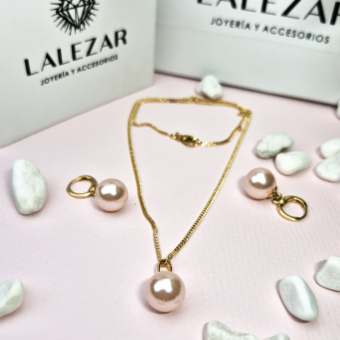 SET PERLA DORADO- ARETE COLLAR