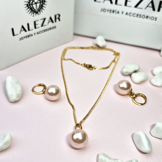 SET PERLA DORADO- ARETE COLLAR