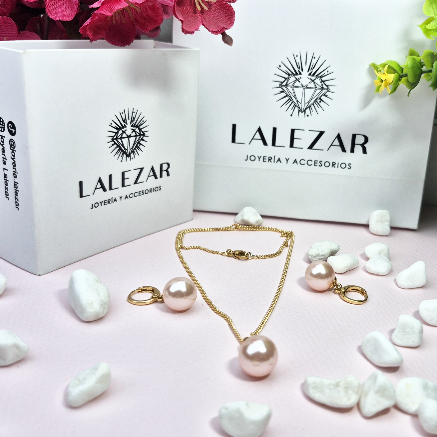 SET PERLA DORADO- ARETE COLLAR