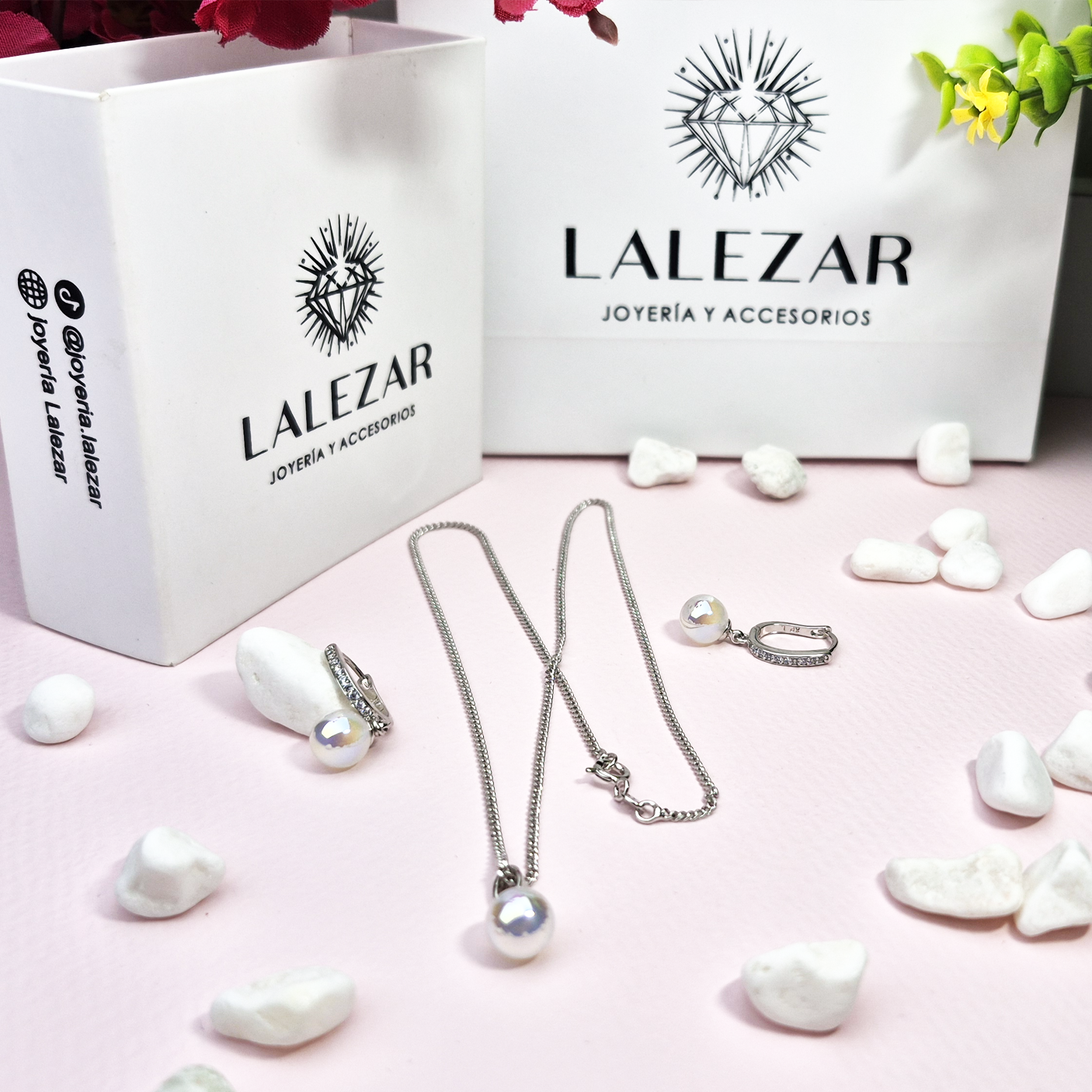 SET PERLA PLATA - ARETE COLLAR